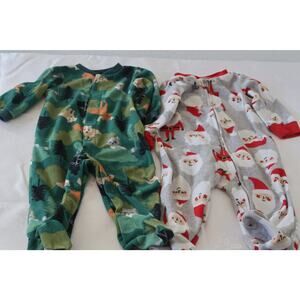 Carter’s 6M Fleece Sleeper Bundle — Woodland + Santa — Cozy Footed Pajamas